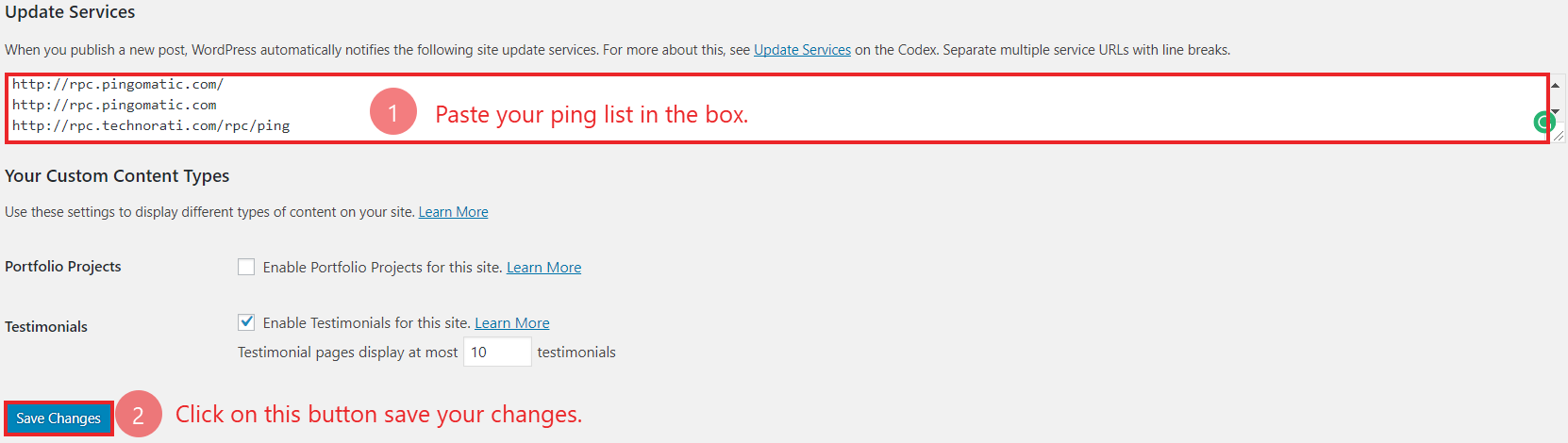 WordPress Ping List