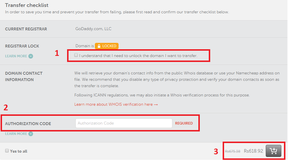 NameCheap Domain Transfer Checklist