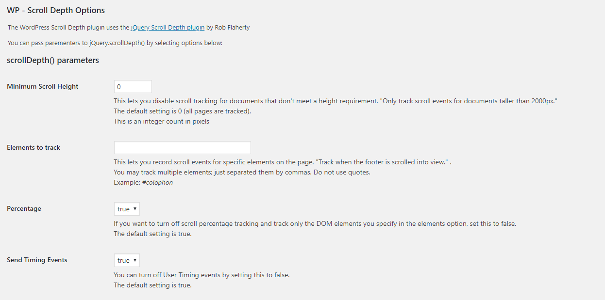 WP Scroll Depth Settings