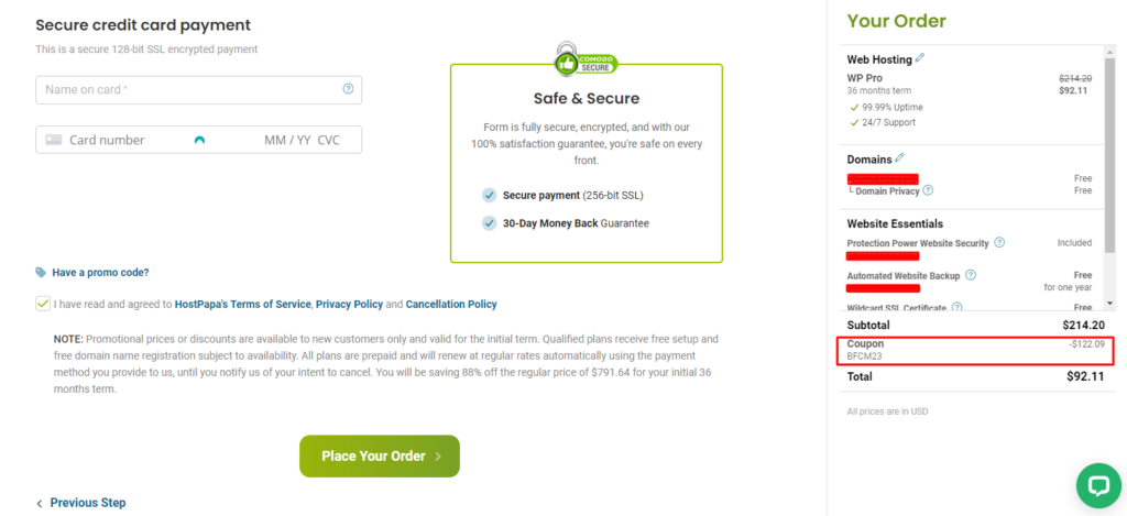 HostPapap Black Friday discount applied