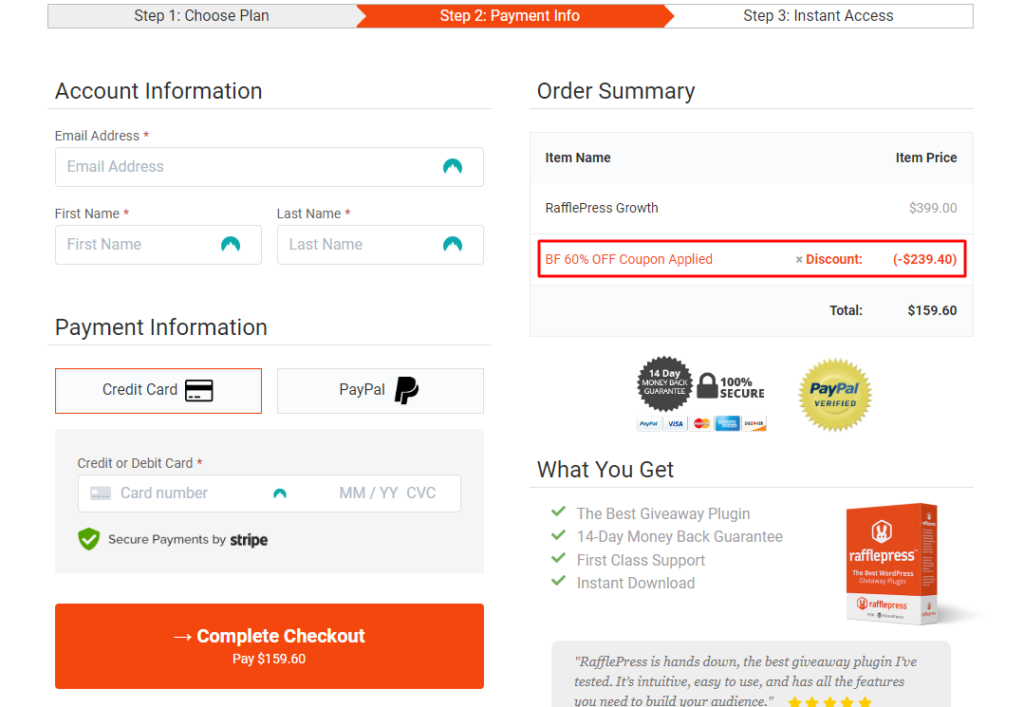 rafflepress checkout