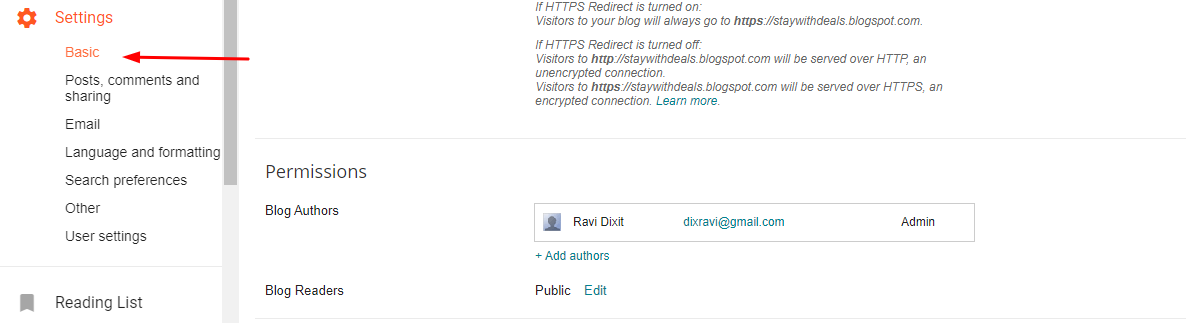 Go to blogger settings
