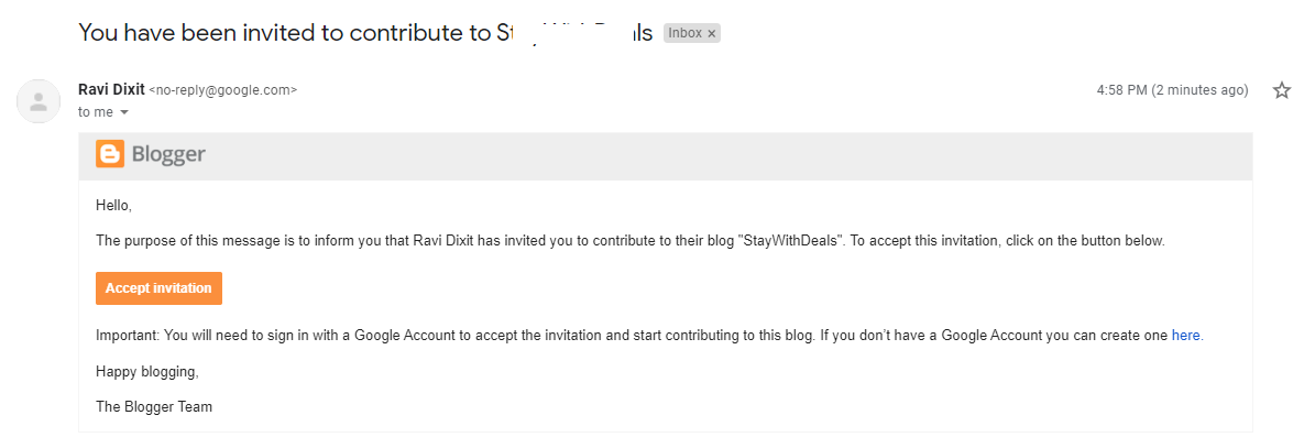 change blogger email