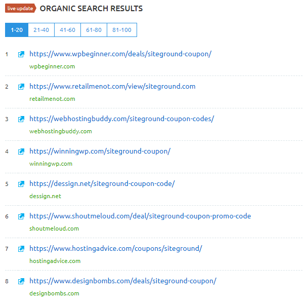 Organic Search results