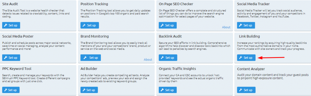 SEMrush link building tool