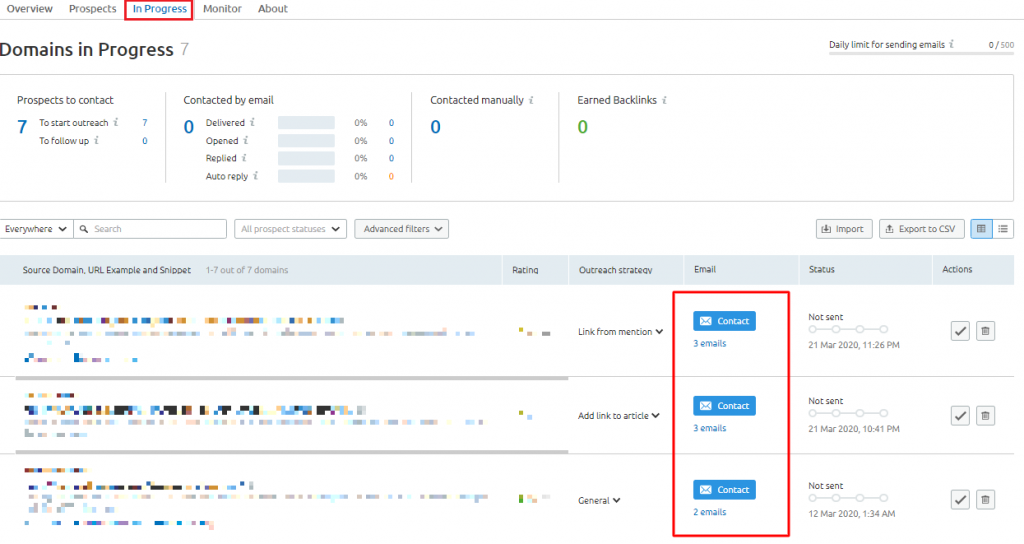 SEMrush link building tool outreach interface