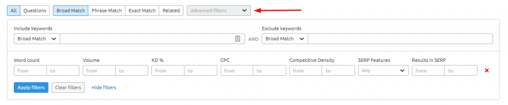 advanced filters