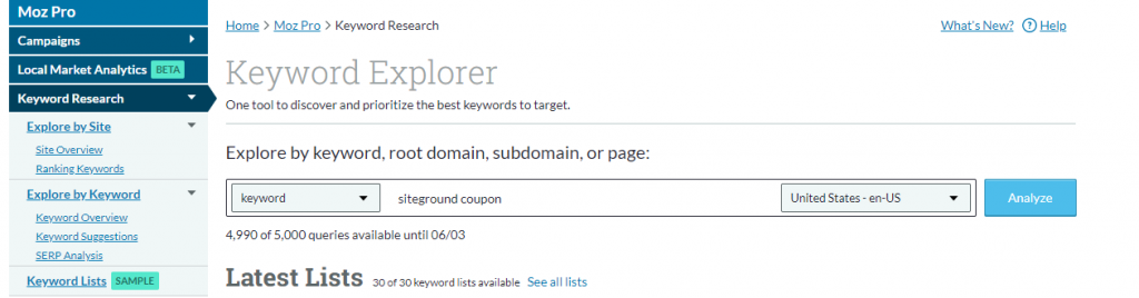 SEMrush Vs Moz 2021: Two Amazing SEO Tools Compared Keyword Explorer Overview