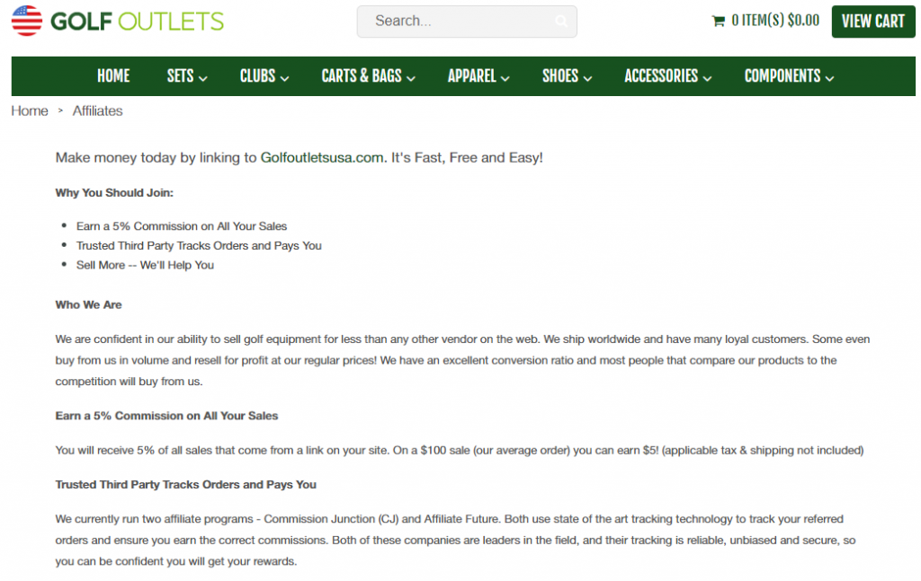 Golf Outlets Affiliate Programs