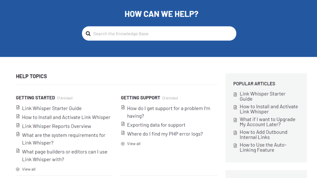 Link Whisper knowledgebase
