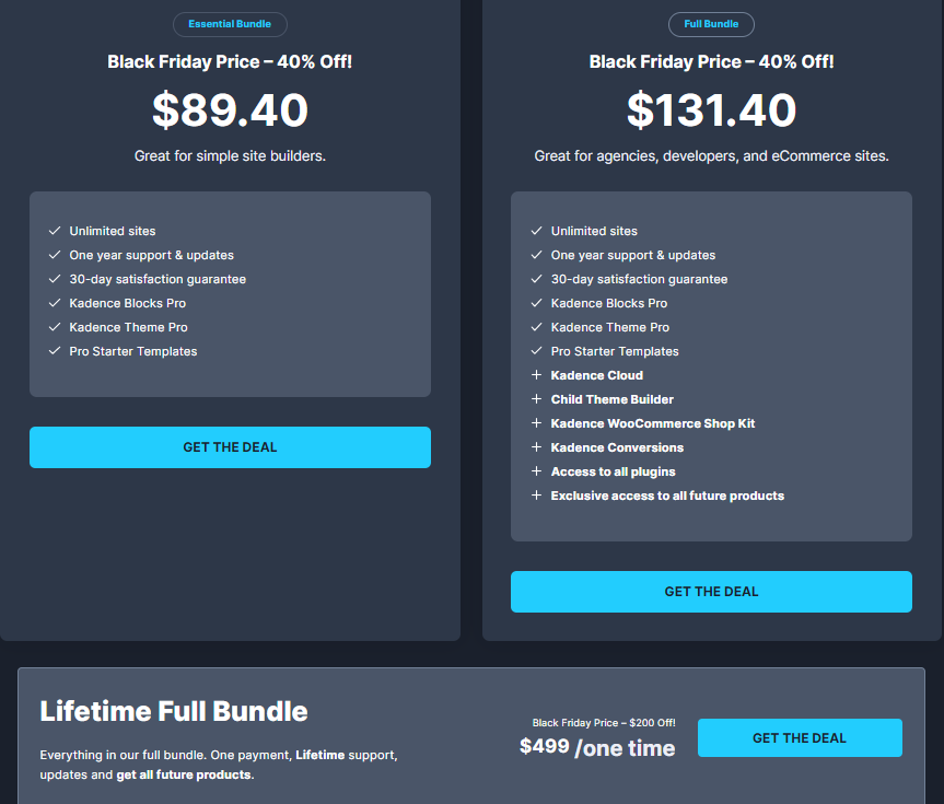 Kadence WP Black Friday Sale: Get FLAT 40% On Everything Kadence WP Black Friday Pricing Plans