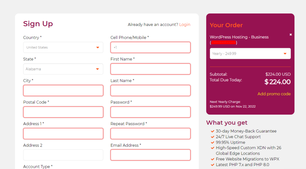 WPX Hosting Checkout