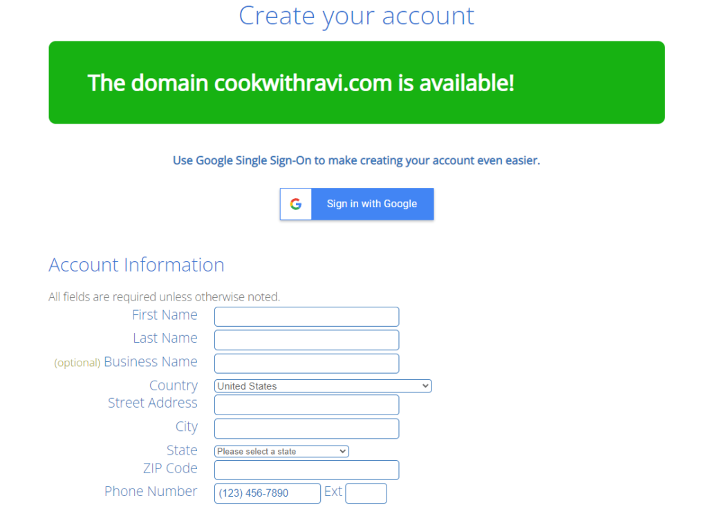 bluehost create your account