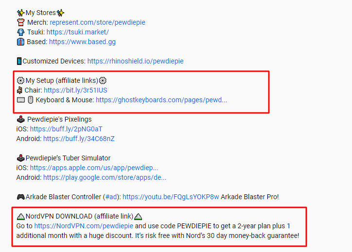affiliate links