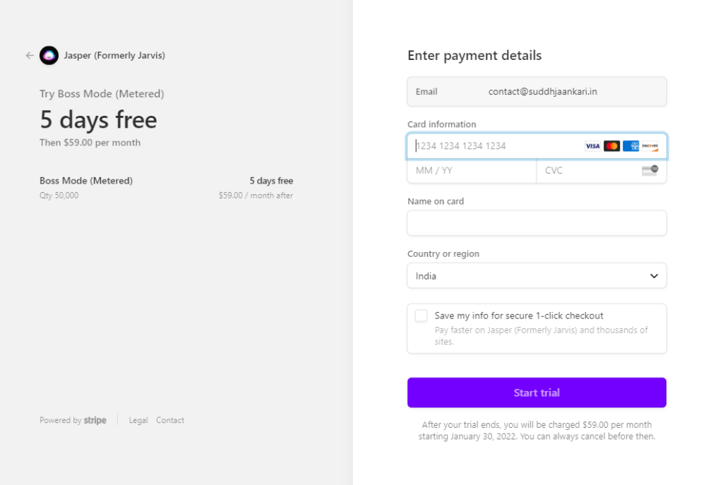enter your card details