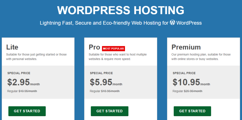 GreenGeeks hosting pricing