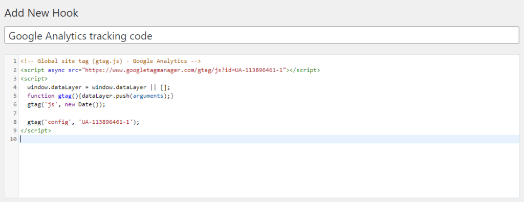 Google tracking code in generatepress hook