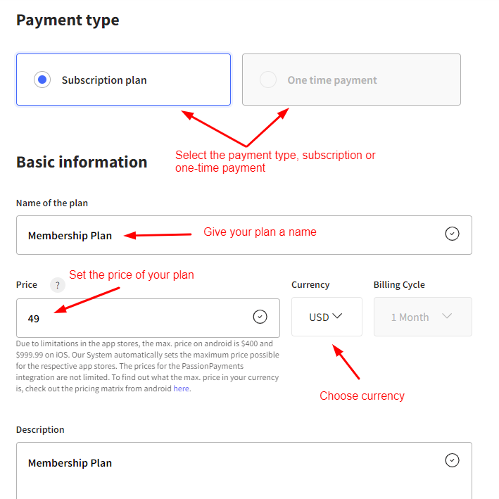 Pricing plan details