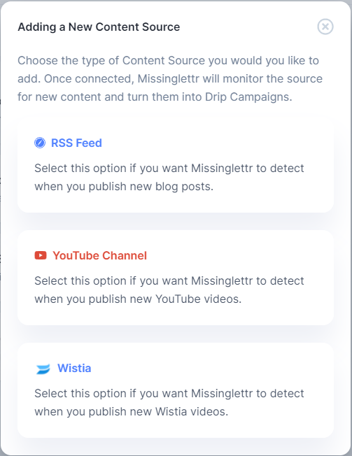 adding a new content source missinglettr