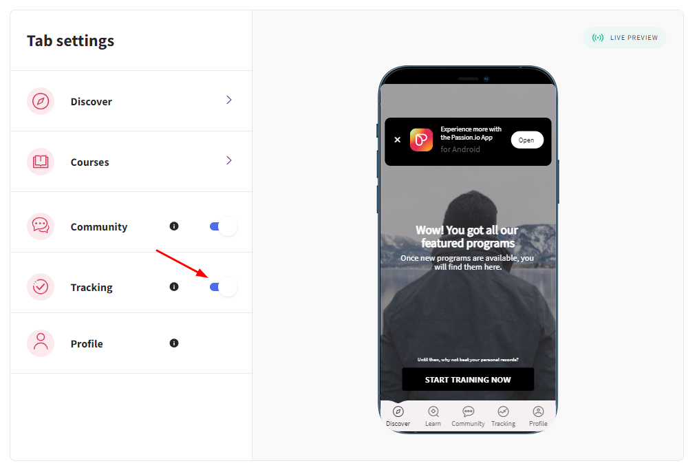 enable tracking feature