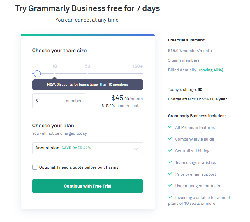 Grammarly business pricing