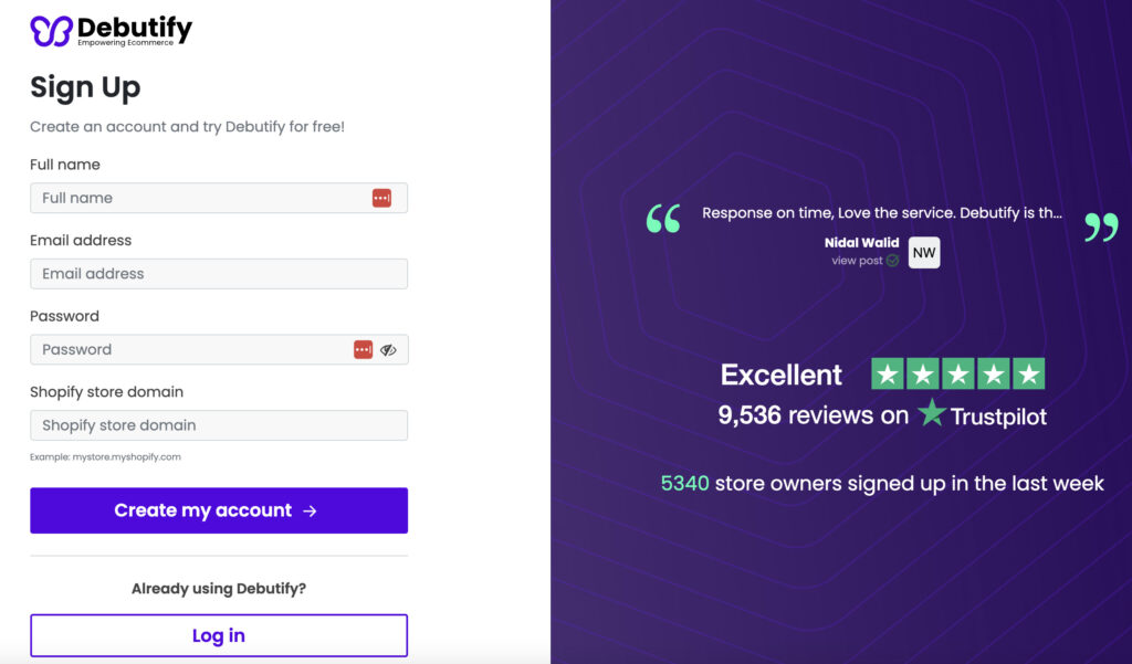 create new debutify account
