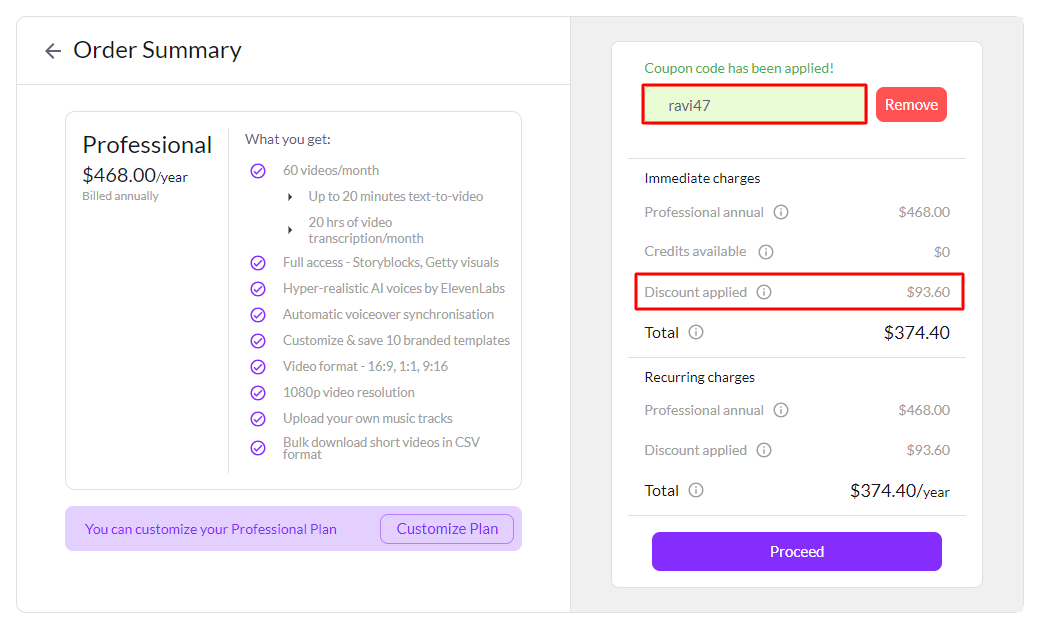 Pictory.ai discount applied