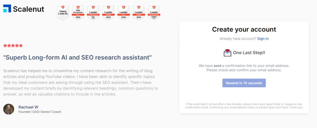 Scalenut email verification