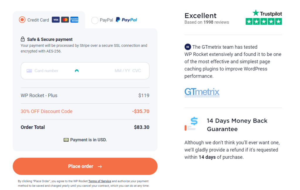 WP Rocket checkout