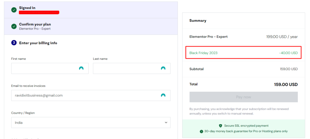 elementor discount applied