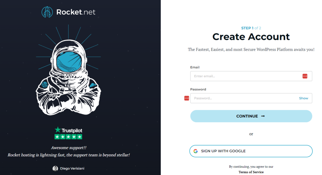 rocket.net create a account