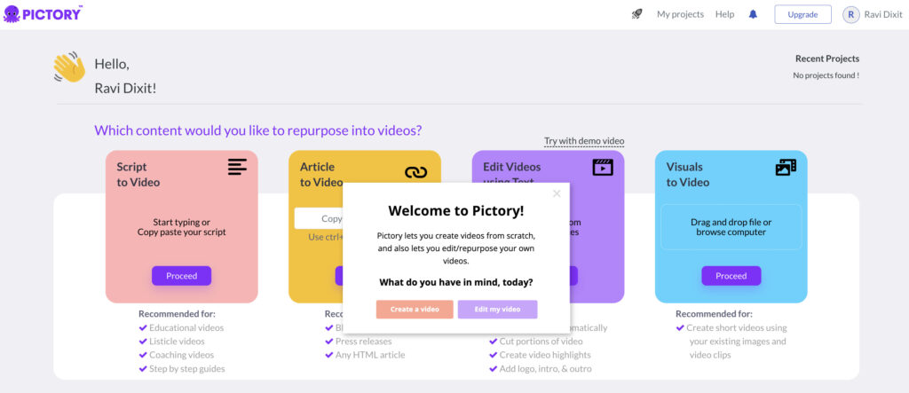Pictory account created