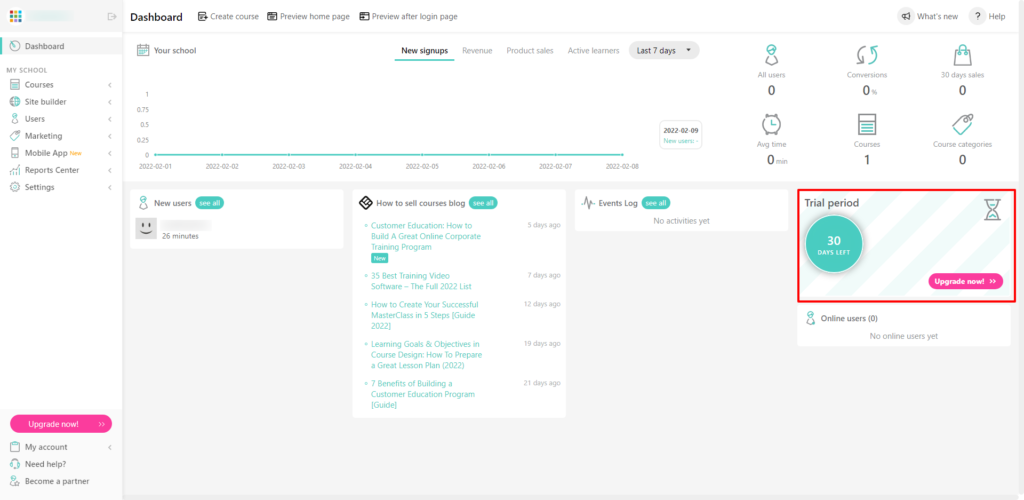 LearnWorlds trial period