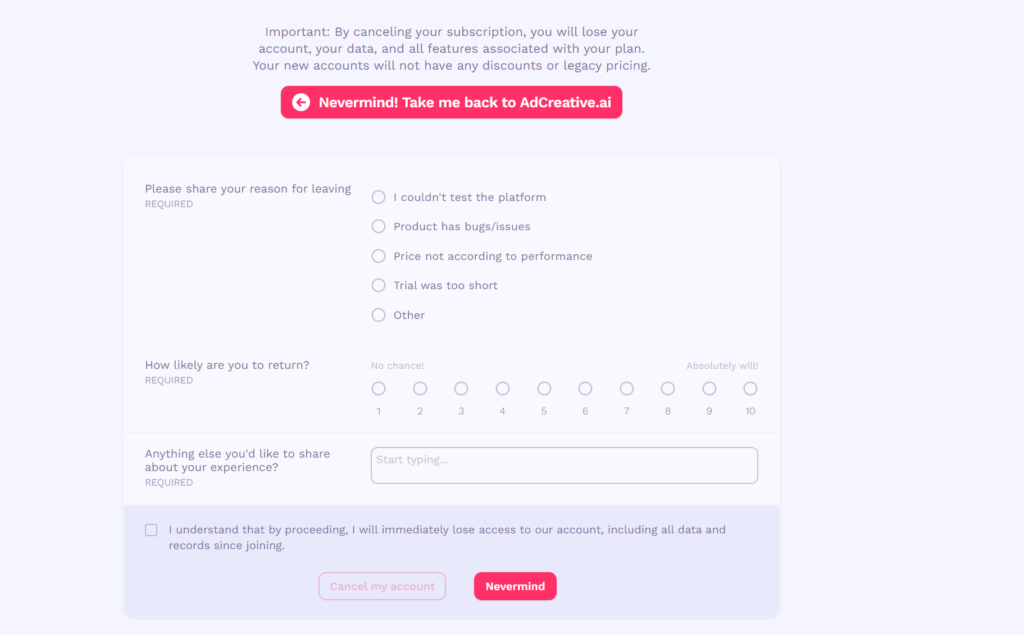 cancel adcreative trial account