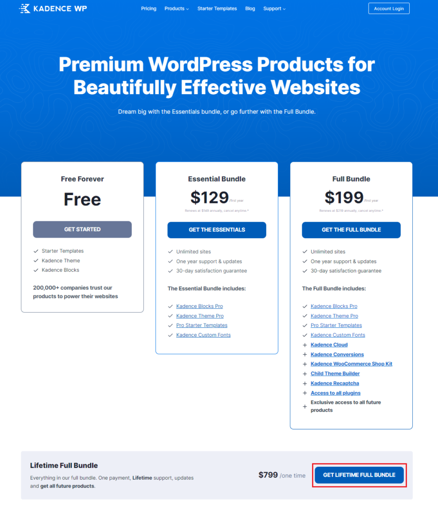 kadence wp bundle pricing