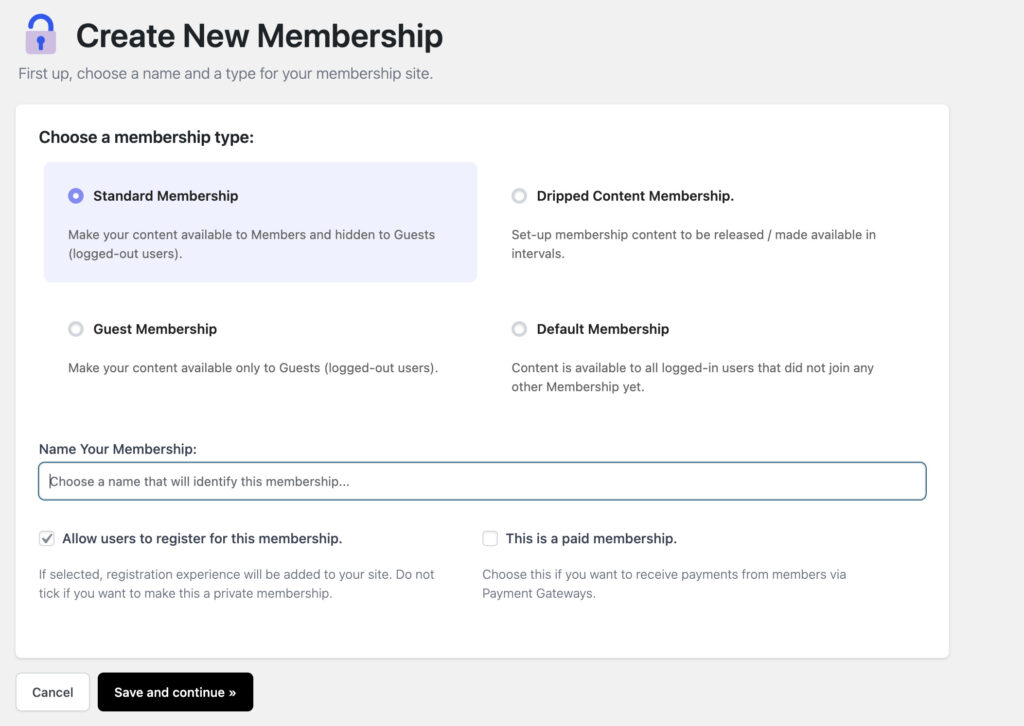 Create new membership memberdash