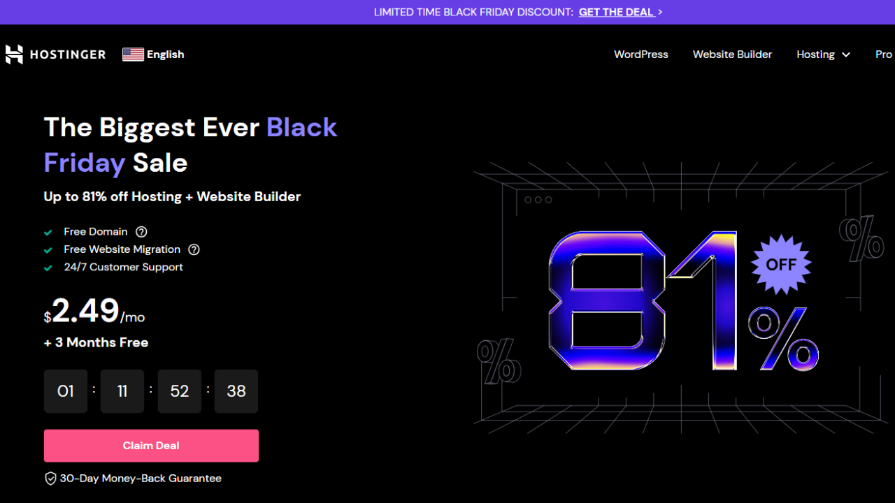Hostinger Black Friday Deal 2025: Up To 81% + Free Domain